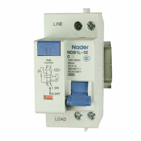 ASI Circuit Breaker, NDB1L-32C Series 6A, 2 Pole, 120V AC, C Curve NDB1L-32C-6-120V